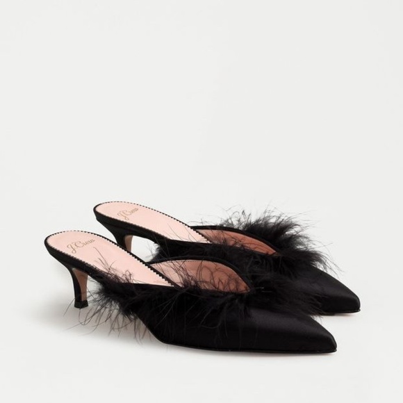 J. Crew Shoes - New JCREW Sophia Kitten Heels Black Satin Feathers